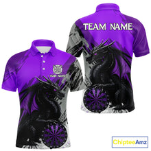 Load image into Gallery viewer, Purple Grunge Dragon Dartboard Custom Men Darts Polo League Shirts Dragon Dart Jerseys NYN2238