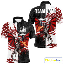 Load image into Gallery viewer, US Flag Men Bowling Shirt Custom Patriotic Dragon Flame Bowling Polo Jersey 
