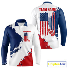 Load image into Gallery viewer, Men's American flag golf long sleeeves polo shirt, patriotic golf apparel, custom golf team shirt, red white blue golf uniform, golf gift for men