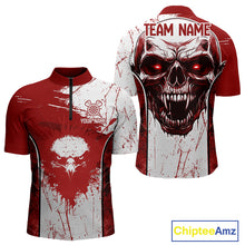 Load image into Gallery viewer, Personalized Eagle And Skull Grunge Red Dart 1/4-Zip Shirts For Men, Dart Team Jerseys NYN0791
