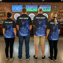 Load image into Gallery viewer, Blue Funny Bull Fire Flame Dartboard Custom Women Darts Quarter-Zip League Shirts Dart Jerseys NYN2245