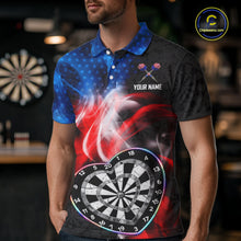 Load image into Gallery viewer, Smoke US Flag Colorful Heart Dartboard Men Darts Valentine Shirt Custom Dart Polo Couple Gifts NYN2544