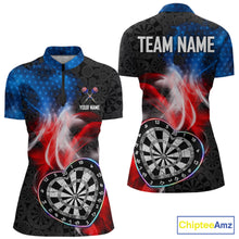 Load image into Gallery viewer, Smoke US Flag Colorful Heart Dartboard Women Darts Valentine Shirt Custom Dart 1/4-Zip Couple Gifts NYN2544