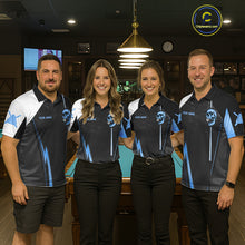 Load image into Gallery viewer, Black And Blue Grunge Skull 8 Ball Billiard Pool Shirts For Women Custom Skull Billiard Team Apparel NYN3299