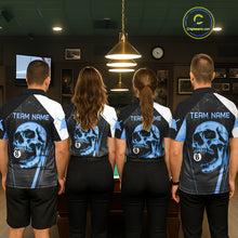Load image into Gallery viewer, Black And Blue Grunge Skull 8 Ball Billiard Pool Shirts For Women Custom Skull Billiard Team Apparel NYN3299