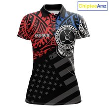 Load image into Gallery viewer, Women's American flag tribal golf short sleeves polo shirt, red blue white golf apparel, patriotic golf shirt, tribal golf team uniform