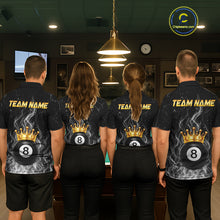 Load image into Gallery viewer, Personalized Gold Crown 8 Ball Women Billiard Pool Shirts Custom Fire Flame Billiard Jersey | White NYN3310