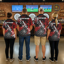 Load image into Gallery viewer, Men women darts team wearing matching smoke dartboard grunge dart jerseys, custom dart league uniforms, competitive darts apparel