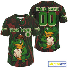 Load image into Gallery viewer, Custom Red And Green Crocodile Funny Baseball Shirt For Men Baseball Tournament Jerseys NYN1507