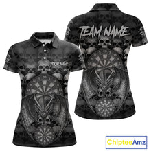 Load image into Gallery viewer, Grey Skull Pattern Dragon Darts League Shirt Custom Retro Skull Women Darts Polo Jersey NYN2049