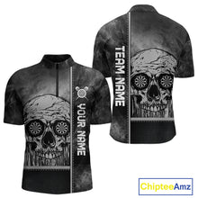 Load image into Gallery viewer, Custom Black And Grey Smokes Skull Dartboard Dart Shirts For Men Dart Team Jerseys NYN0067