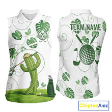 Load image into Gallery viewer, Women Green Monstera Pattern Golf Clothing Custom Cactus Golfer Funny Womens Golf Polo Shirt NYN2931