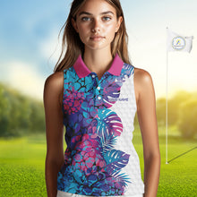Load image into Gallery viewer, Women Golf Clothing Monstera Pattern Floral Sleeveless Golf Shirt Custom Women White Golf Polo Best Golf Gifts NYN2936