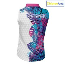 Load image into Gallery viewer, Women Golf Clothing Monstera Pattern Floral Sleeveless Golf Shirt Custom Women White Golf Polo Best Golf Gifts NYN2936