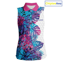 Load image into Gallery viewer, Women Golf Clothing Monstera Pattern Floral Sleeveless Golf Shirt Custom Women White Golf Polo Best Golf Gifts NYN2936