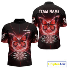Load image into Gallery viewer, Lightning Butterfly Dartboard Custom Red Mens Quarter-Zip Dart Shirt Funny Dart Jerseys NYN1762