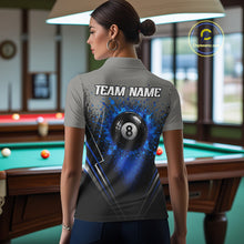 Load image into Gallery viewer, Personalized Grey And Blue Splatter 8 Ball Pool Billiard Shirt For Women Custom Billiard Team Jersey NYN3147