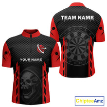 Load image into Gallery viewer, Black &amp; Red Grim Reaper Dartboard Darts Shirt For Men Custom Team Name NYN0365