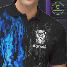 Load image into Gallery viewer, Male bowler wearing Blue And Black Camouflage Skull bowling jersey personalized bowling team uniform