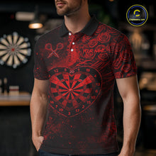 Load image into Gallery viewer, Red Grunge Roses Heart Dartboard Men Darts Valentine Shirt Custom Dart Polo Couple Gifts NYN2573