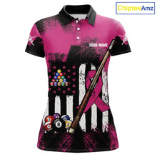 Load image into Gallery viewer, Pink Ribbon Grunge US Flag Patriotic Women Billiard Shirts Custom Breast Cancer Billiard Jerseys  NYN2943