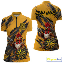 Load image into Gallery viewer, Black and yellow grunge rooster gun dart 1/4-zip shirt custom dart clothing for women