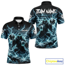 Load image into Gallery viewer, Lightning Turquoise Grim Reaper Beer 8 Ball Pool Men Billiard Shirt Personalized Billiard Team Names NYN2735