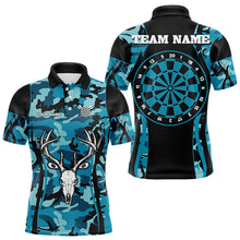 Load image into Gallery viewer, Custom Black And Turquoise Camo Deer Head Dart Shirts For Men Outfits Dart Jerseys NYN0037