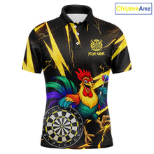 Load image into Gallery viewer, Funny Colorful Rooster Plays Darts Polo &amp; Quarter Zip Shirt Custom Thunder Yellow Men Darts Jersey NYN2949
