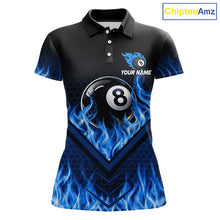 Load image into Gallery viewer, Blue Flaming Hexagon 8 Ball Billiard Pool Shirt For Women Custom Billiard Polo &amp; 1/4 Zip Team Attire NYN3161