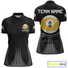 Load image into Gallery viewer, Personalized Black 9 Ball women's quarter zip billiard shirt custom team uniform