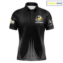 Load image into Gallery viewer, Personalized 8 Ball And 9 Ball Billiard Polo Shirt For Men, Black Pool Team Jersey, Custom Billiards League Apparel, Tournament Shirt