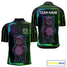Load image into Gallery viewer, Lightning Cat Tech Green &amp; Blue Neon Dartboard Men's Dart Quarter-Zip Shirt Funny Dart Jerseys NYN1792