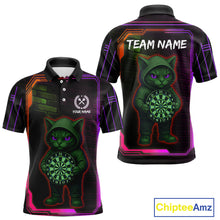 Load image into Gallery viewer, Lightning Cat Tech Purple &amp; Blue Neon Dartboard Men's Dart Polo Shirt Funny Dart Jerseys NYN1793
