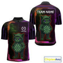 Load image into Gallery viewer, Lightning Cat Tech Purple &amp; Blue Neon Dartboard Men's Dart Quarter-Zip Shirt Funny Dart Jerseys NYN1793