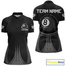 Load image into Gallery viewer, Black 8 Ball Pool Billiard Polo &amp; Quarter-Zip Shirt For Women Personalized Ball Billiard Team Attire NYN2746