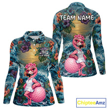Load image into Gallery viewer, Womens Flamingo Golf Clothing Waving Tropical Golf Shirt Custom Floral Golf Polo, Best Golf Gifts NYN2959