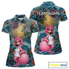 Load image into Gallery viewer, Womens Flamingo Golf Clothing Waving Tropical Golf Shirt Custom Floral Golf Polo, Best Golf Gifts NYN2959