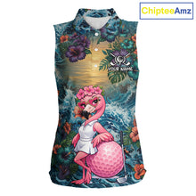 Load image into Gallery viewer, Womens Flamingo Golf Clothing Waving Tropical Golf Shirt Custom Floral Golf Sleeveless Polo, Golf Gifts NYN2959