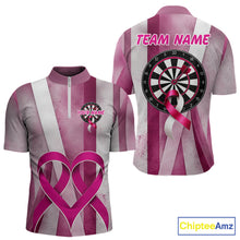 Load image into Gallery viewer, White and pink grunge ribbon dartboard shirt for men breast cancer jersey