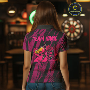 Custom Black And Pink Flamingo Dartboard Funny Dart Team Women Polo Shirt Dart Jerseys NYN1538