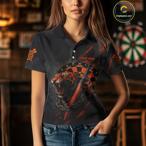 Custom Orange Grunge Tiger Dartboard Horror Dart Women Polo Shirt Outfits Dart Jerseys NYN1542