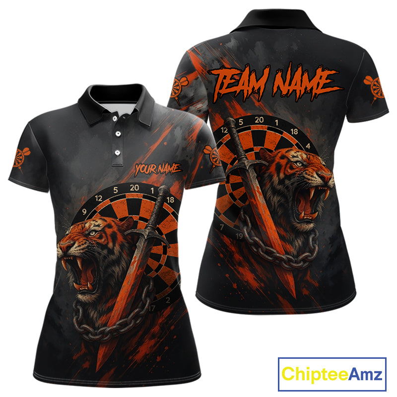 Custom Orange Grunge Tiger Dartboard Horror Dart Women Polo Shirt Outfits Dart Jerseys NYN1542