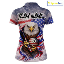 Load image into Gallery viewer, US Flag Grunge Eagle Pool 8 Ball &amp; Cue Billiard Shirt For Women Custom Patriotic Billiard Attire NYN2588
