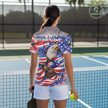 Load image into Gallery viewer, Custom Eagle US Flag Paint Pickleball Ball &amp; Paddle T-Shirt Patriotic Pickleball Jersey For Women NYN2580