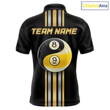 Load image into Gallery viewer, Black &amp; Gold Yin And Yang 8 Ball &amp; 9 Ball Pool Billiard Jerseys For Men Custom Billiard Team Shirt NYN2753