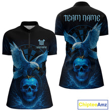 Load image into Gallery viewer, Custom Blue Skull Eagle Dartboard Darts Shirt For Women Personalized Dart Team Jersey  NYN1277
