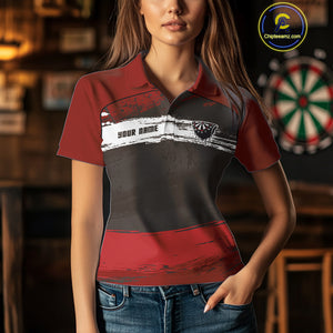 Custom Grunge Black And Red Dripping Dartboard Dart Team Women Polo Shirt NYN1547