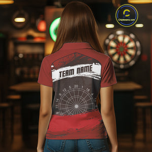 Custom Grunge Black And Red Dripping Dartboard Dart Team Women Polo Shirt NYN1547