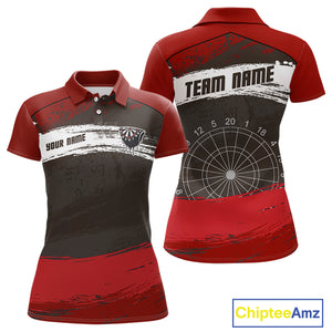 Custom Grunge Black And Red Dripping Dartboard Dart Team Women Polo Shirt NYN1547